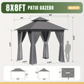 10'X12' Outdoor Double Ventilated Gazebo & Pergola On, Heavy Metal Frame Double Roof, Party Tent with Mosquito Net And Privacy Screen, Suitable for Backyard, Lawn, Garden, Deck (Grey/Beige/Blue 10'X12'/10'X10/8'X8')
