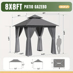 10'X12' Outdoor Double Ventilated Gazebo & Pergola On, Heavy Metal Frame Double Roof, Party Tent with Mosquito Net And Privacy Screen, Suitable for Backyard, Lawn, Garden, Deck (Grey/Beige/Blue 10'X12'/10'X10/8'X8')