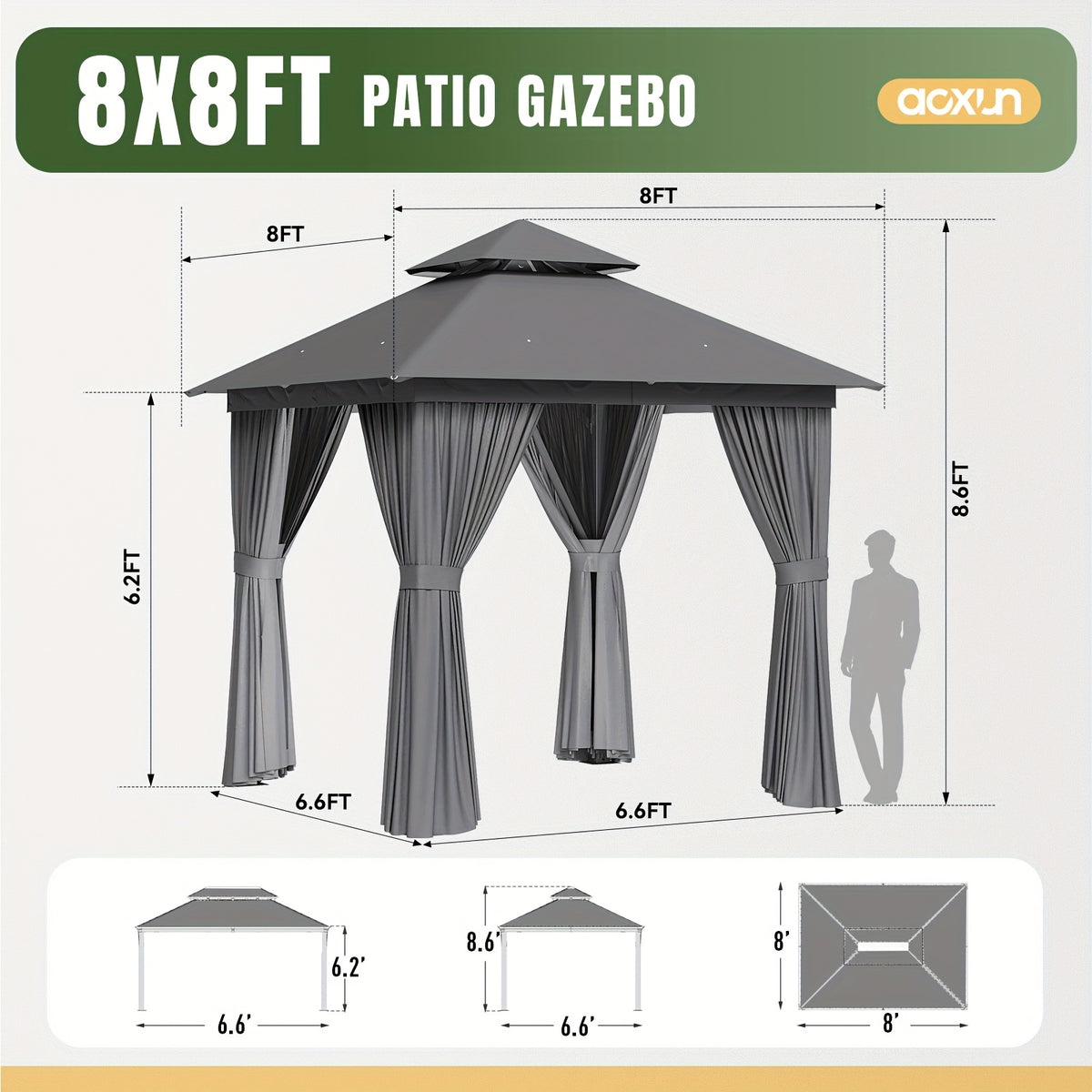 10'X12' Outdoor Double Ventilated Gazebo & Pergola On, Heavy Metal Frame Double Roof, Party Tent with Mosquito Net And Privacy Screen, Suitable for Backyard, Lawn, Garden, Deck (Grey/Beige/Blue 10'X12'/10'X10/8'X8')