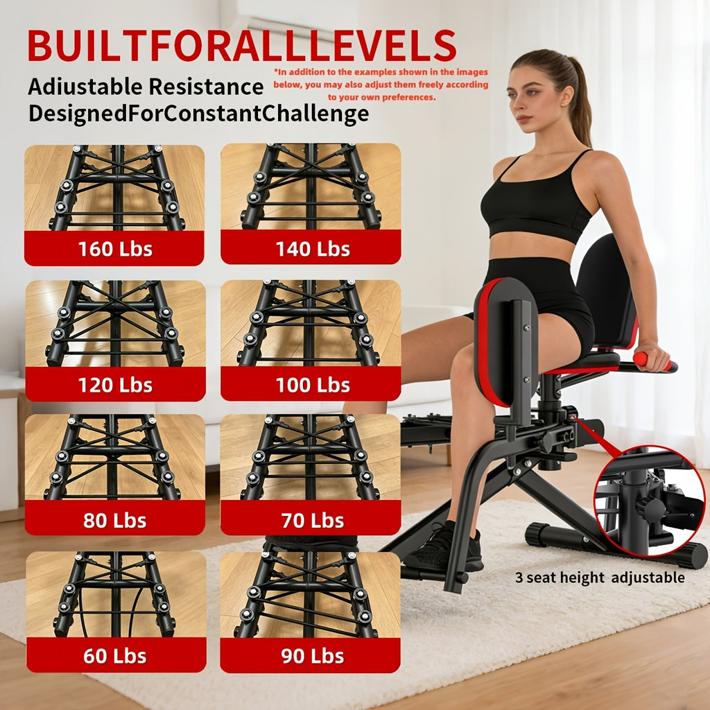 New 2-In-1 Dual Resistance Band Glute Trainer - Hip Abduction And Adduction Exercise Equipment - 1-15 Levels of Resistance Adjustment, for Glute Strengthening Training, Suitable for Home Use, Can Train Upper Back, Adjustable Glute Trainer