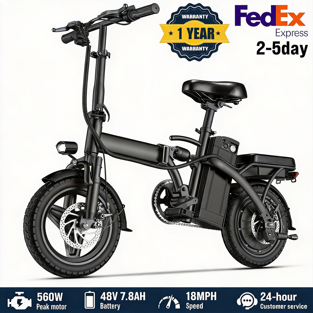 Folding Electric Bike, 560W Motor, 18-24MPH Top Speed, 48V 7.8-12AH Battery, 25-30 Miles Pedal-Assisted Range, 500LBS Max Load Capacity, Ideal for Daily Commuting And Outdoor Trips