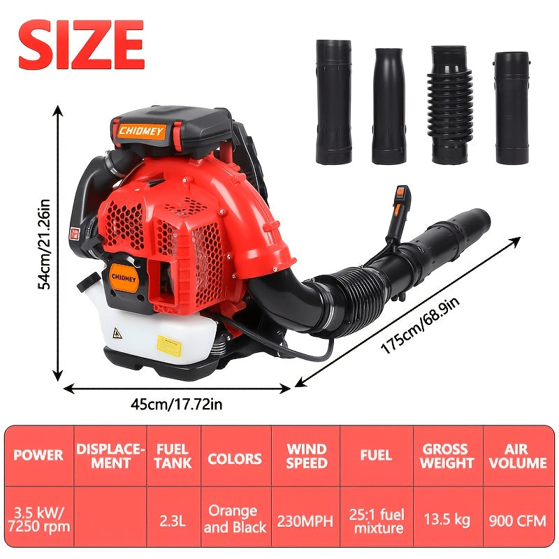 80cc 900 CFM High-speed Airflow Lawn Blower, Air-cooled Gasoline Backpack-style Lawn Blower, Snow Blower, for Efficient Lawn And Debris Cleaning. Ergonomic And Low-vibration, Cruise Control, Ideal for Year-round Backyard Maintenance.