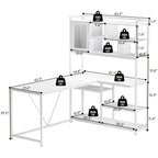 L-Shaped Computer Desk, Reversible 58-Inch Corner Workstation with 7-Tier Shelves and RGB LED Lighting