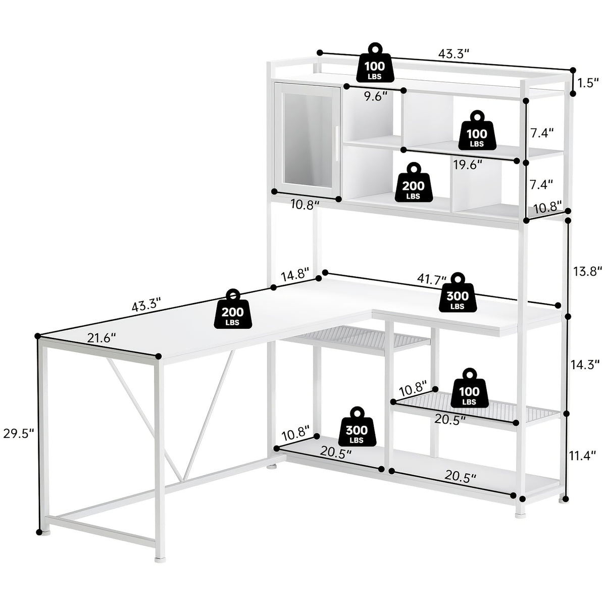L-Shaped Computer Desk, Reversible 58-Inch Corner Workstation with 7-Tier Shelves and RGB LED Lighting