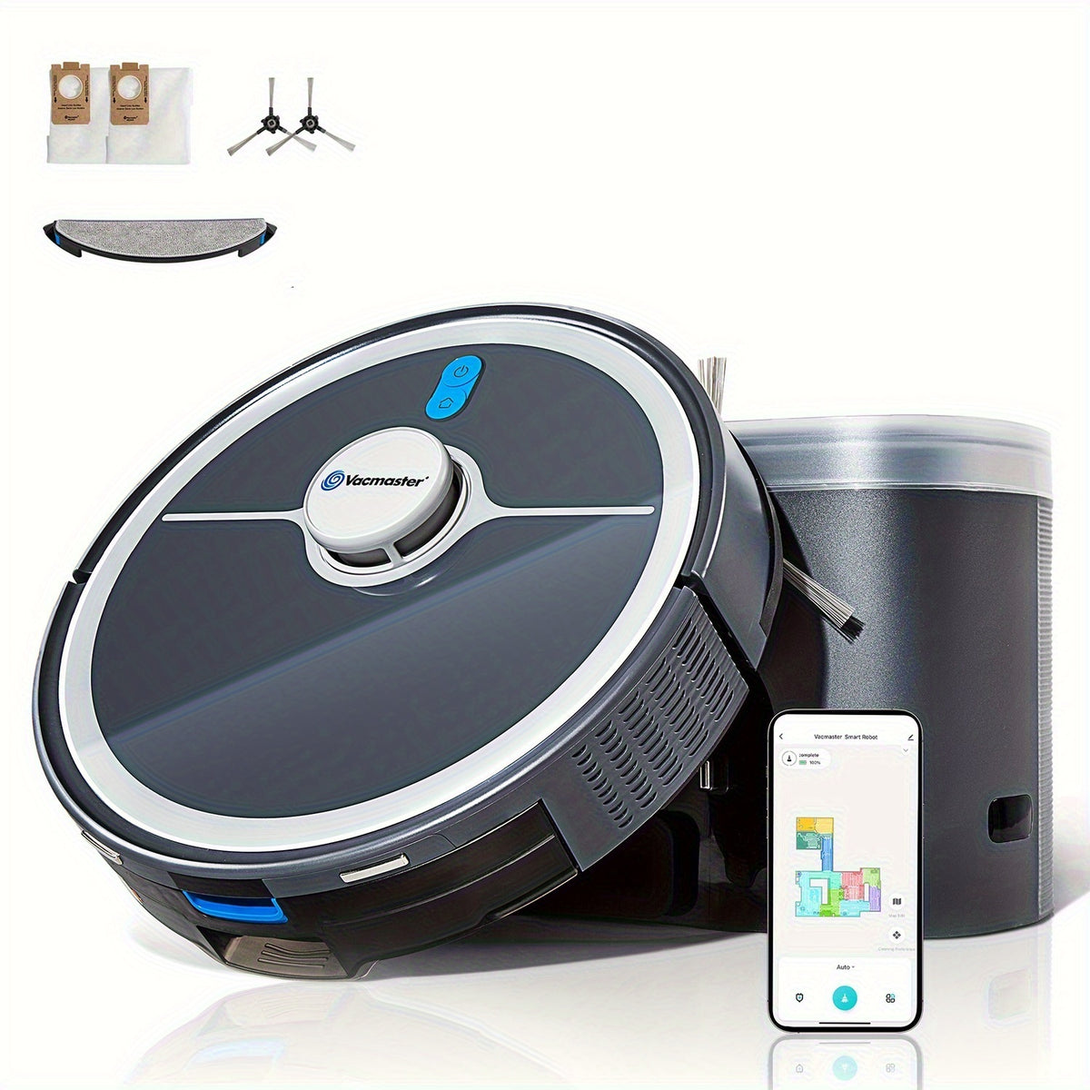 Vacmaster 3-in-1 Robot Vacuum Cleaner Pet Companion and Mop Combo with Self-Empty Station for 45 Days, LiDAR Navigation, 3000Pa Strong Suction, Multi-Floor Mapping for Homes with Pets, Carpet & Hard Floors