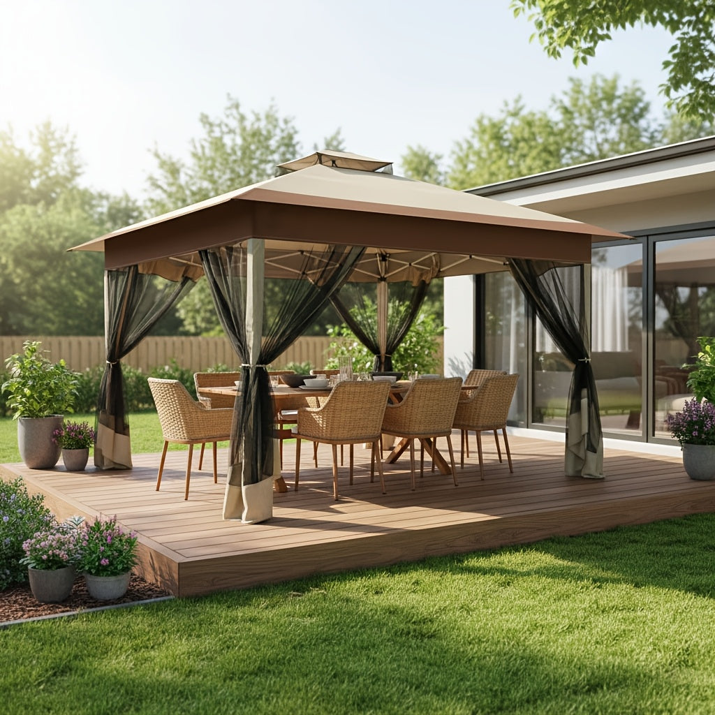 12x12ft/13x13ft Pop-Up Gazebo, Canopy with 4 Removable Mosquito Nets, Includes 4 Sandbags And Carry Bag, 3 Height Adjustments, Outdoor UV-Protective Gazebo, Easy to Carry And Set Up, Ideal for Gardens, Lawns, Parties, Camping, Fairs, Outdoor Events