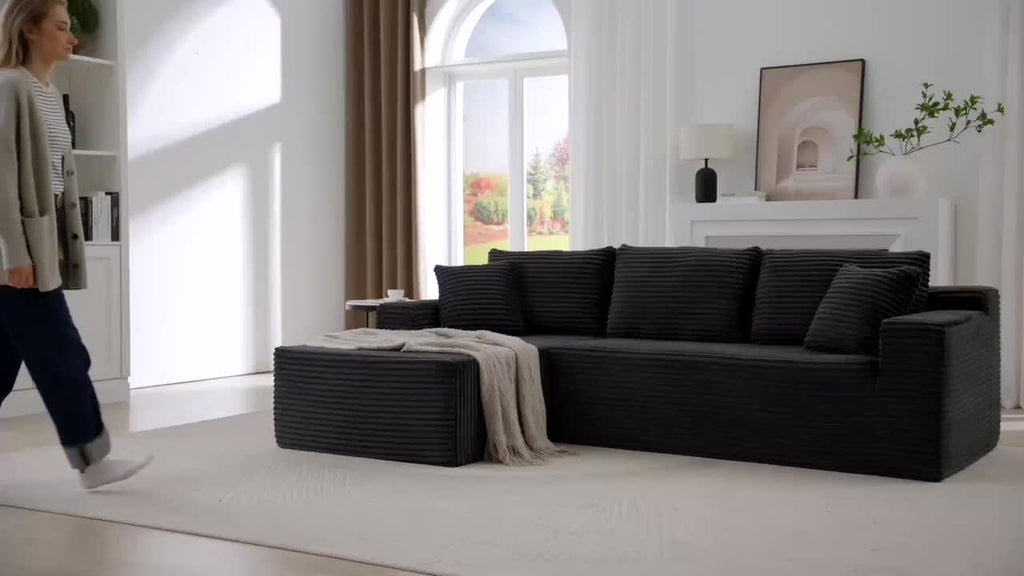 103-inch L-shaped Sofa, a Multifunctional Transforming Compression Sofa Bed with Chaise Lounge, Comes with 2 Throw Pillows, Built-in High-density Supportive Sponge, a No-assembly-required Sofa Chair Suitable for Bedrooms and Living Rooms