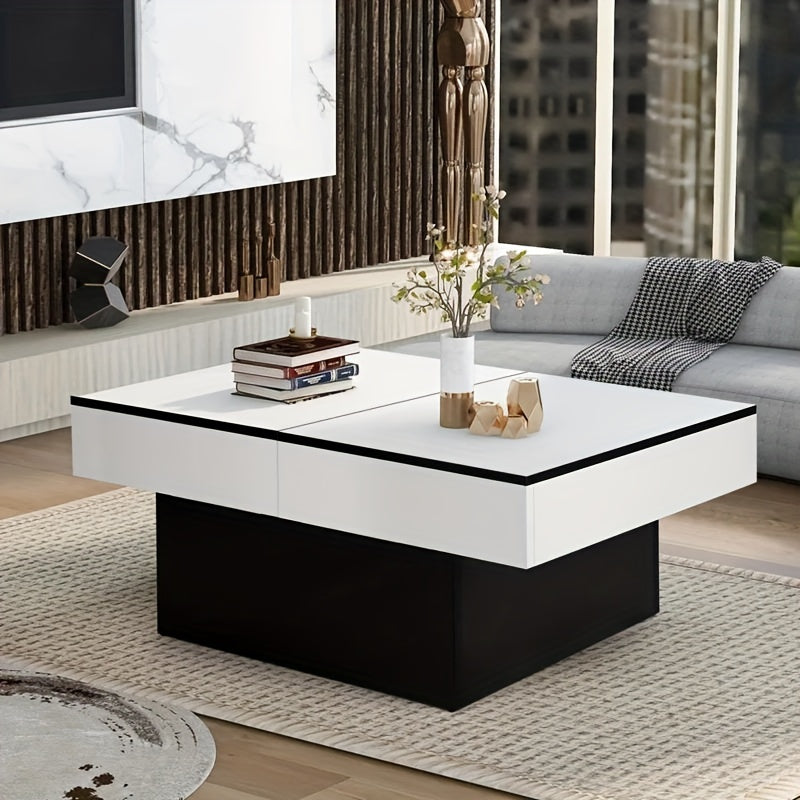Modern Coffee Table with Sliding Marble Top and Hidden Storage