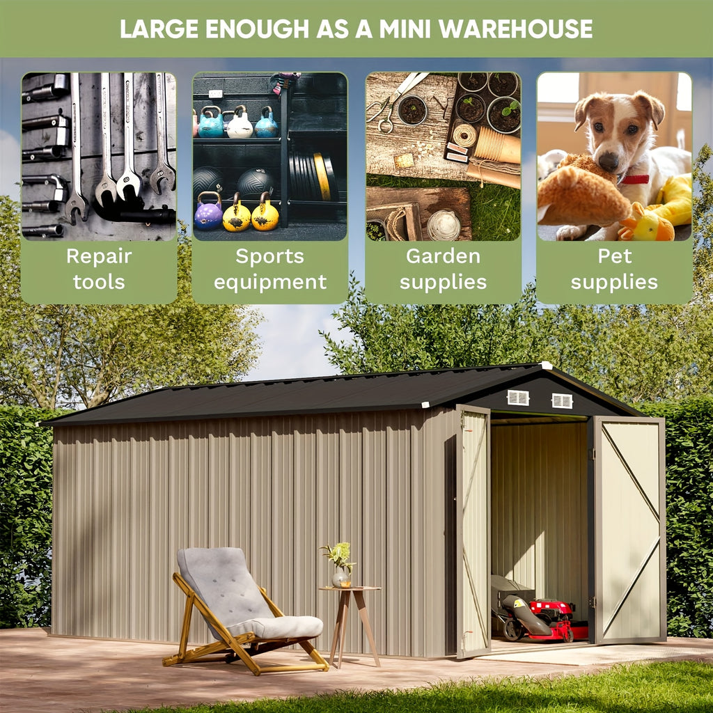 GUNJI 6X3.5 FT And 8X10 FT And 8X12 FT Outdoor Storage Shed, Large Metal Garden Shed with Lockable Waterproof Door, Garbage Cans, Pool Supplies, Tool Sheds for Backyard Garden Patio Lawn