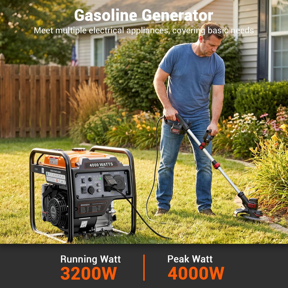 4000W Portable Inverter Generator, Low Noise Technology, 30A RV Outlet, Suitable for Home Emergencies, Emergency Use, and Camping, Can Handle Extreme Snowstorms and Hurricanes, Complies with EPA Standards