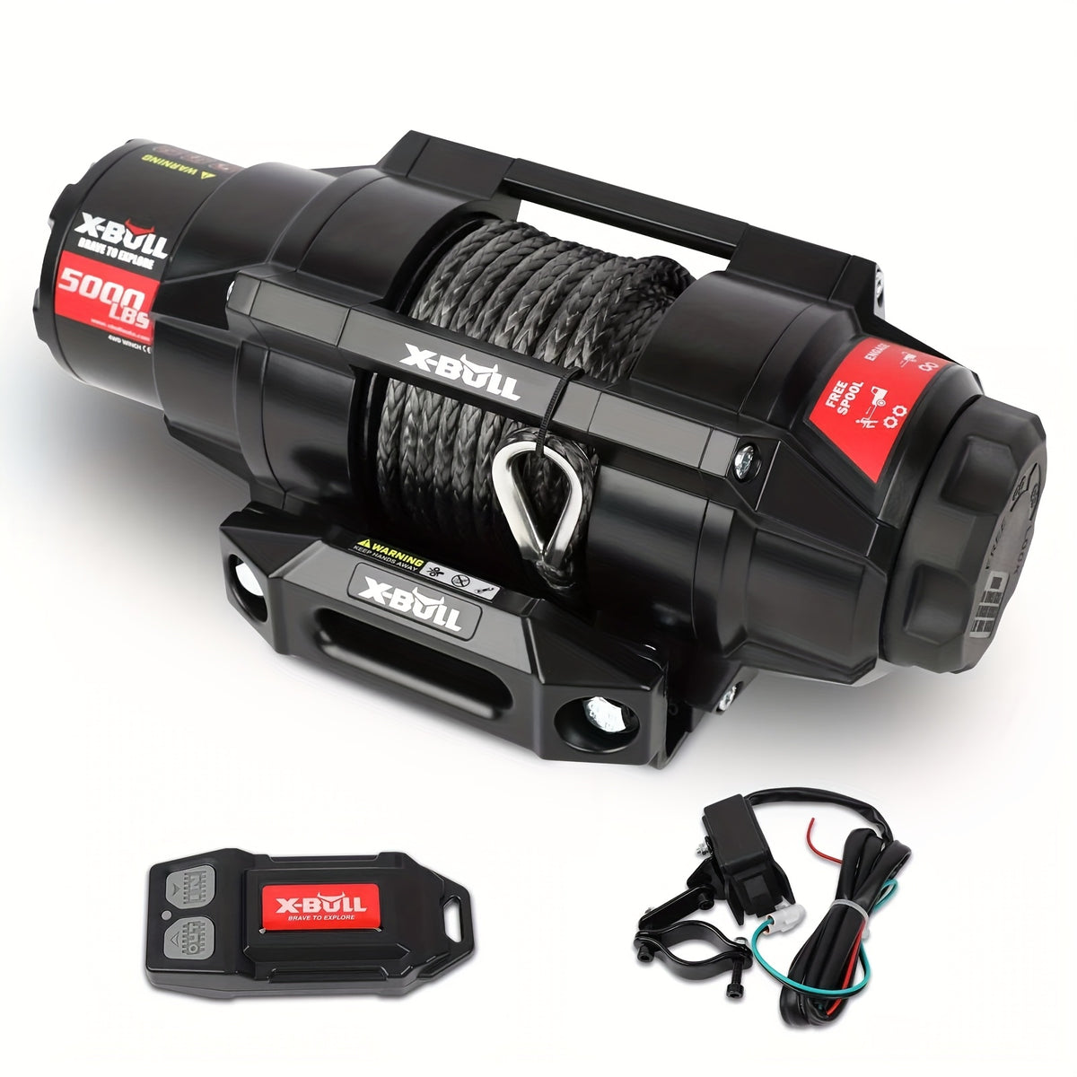 X-BULL New 12V DC 3000/5000/6000/13500Lb Electric Winch for Towing ATV/UTV, Boat, Off Road, Corded Control Recovery, Portable Synthetic Rope Electric Winch with Hawse Fairlead