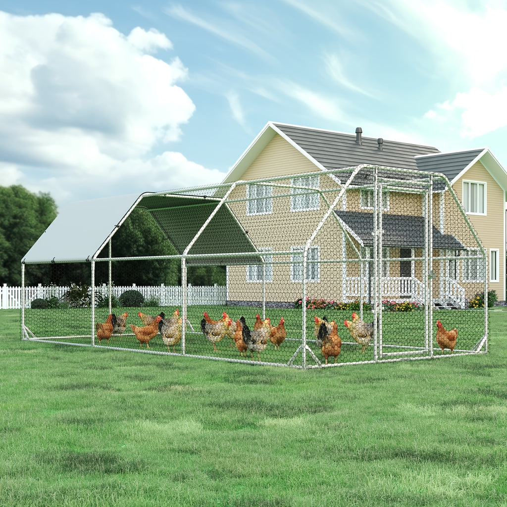 [Chicken Coop with Run] Large Chicken Coop with Run Walk-In Poultry Cage Chicken Runs House Pen Cage Dome Roofed Chicken Coops with Cover for Outdoor Backyard Farm Use, Raising Small Animals, Dome Roof