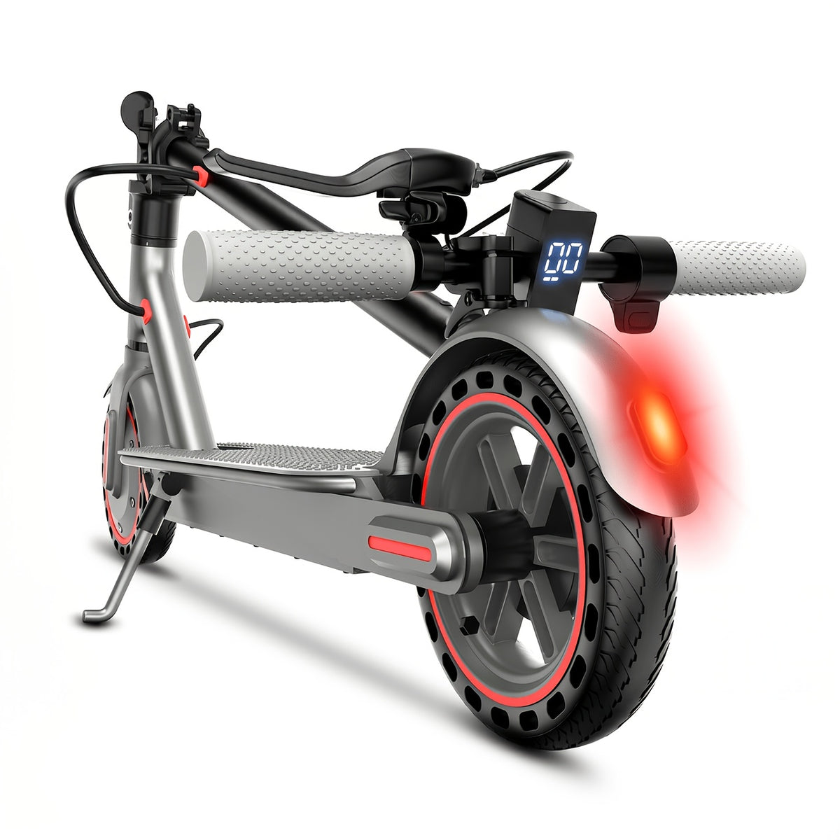 Long-Range Adult Electric Scooter with a Powerful 350W Motor, Top Speed of 19 Mph, Range of Up to 21 Miles, 8.5-Inch Solid Tires, Foldable Commuter Electric Scooter with APP Control, Dual-Brake System, LED Lights, And Portable Folding Design