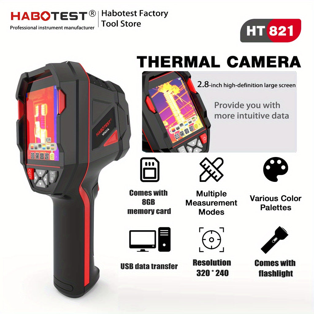 [Portable Thermal Imager] HABOTEST HT821A Portable Wide-Range Thermal Imager (-20°C to 550°C) | 320x240 Resolution | 8GB + USB | Multi-Palettes & LED Light