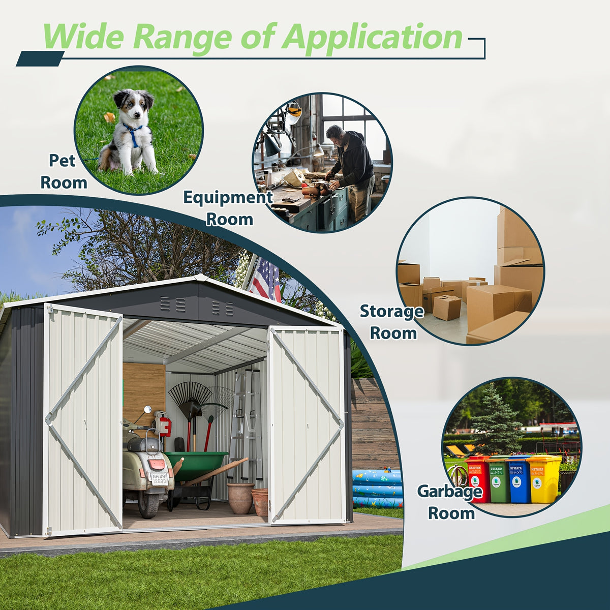10X10 FT Outdoor Storage Shed, Metal Utility Tool Storage Featuring Lockable Doors And Enhanced Frame Design, Spacious Metal Garden Shed for Backyard And Patio Lawn, Black