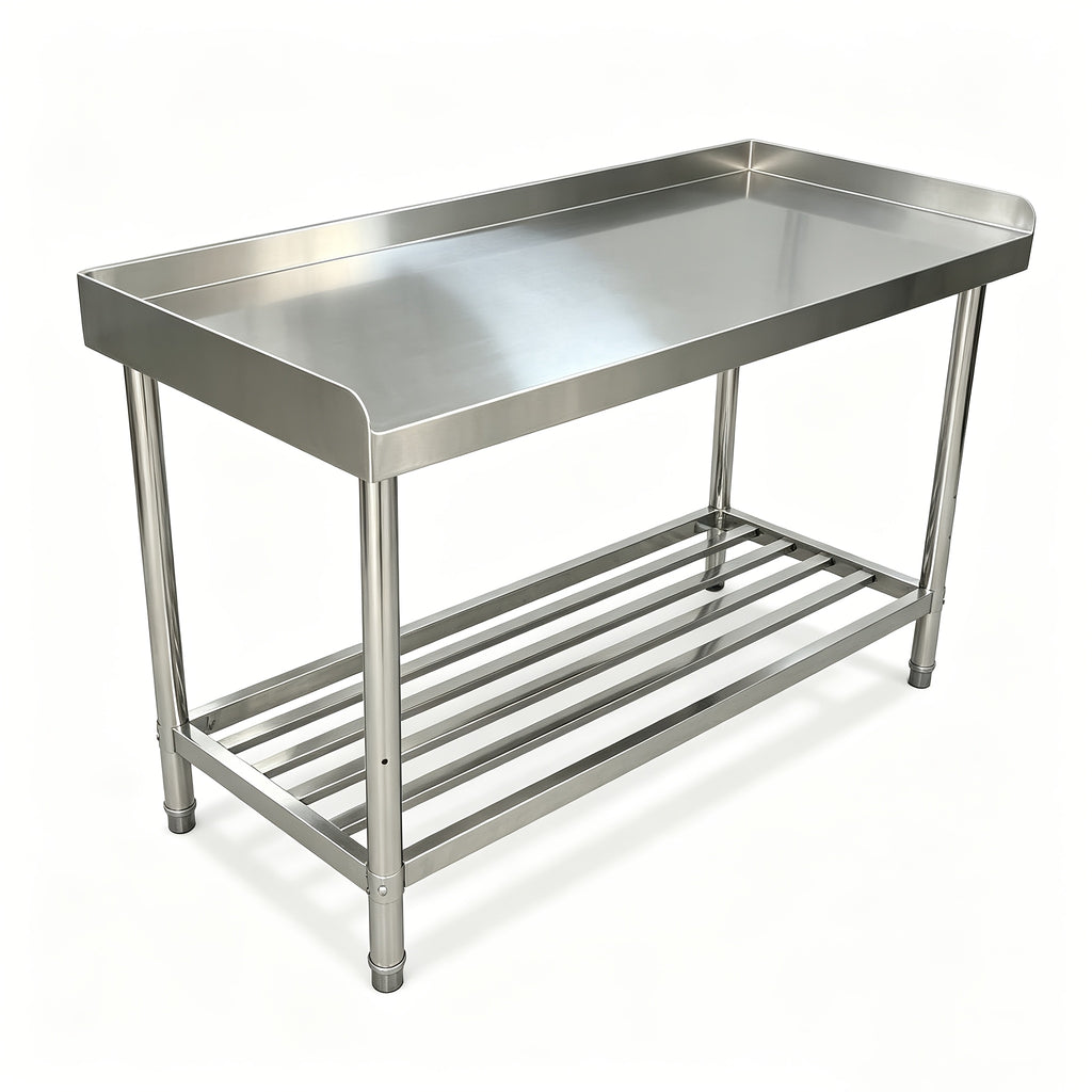 Stainless Steel Table with Backsplash, 48 X 24 Inches Metal Prep And Work Table with Adjustable Undershelf, for Outdoor, Restaurants, Hotels, Workshops, Kitchens, Garages And Gardens