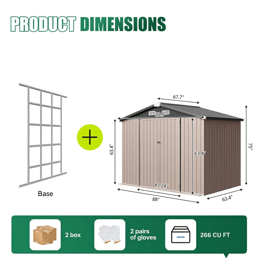 UMORLYRAE Outdoor Metal Storage Shed 6x4/8x6ft/10x8ft/10x12ft Garden Tool Shed Heavy Duty Utility Storage House with Optional Foundation for Backyard Patio Brown