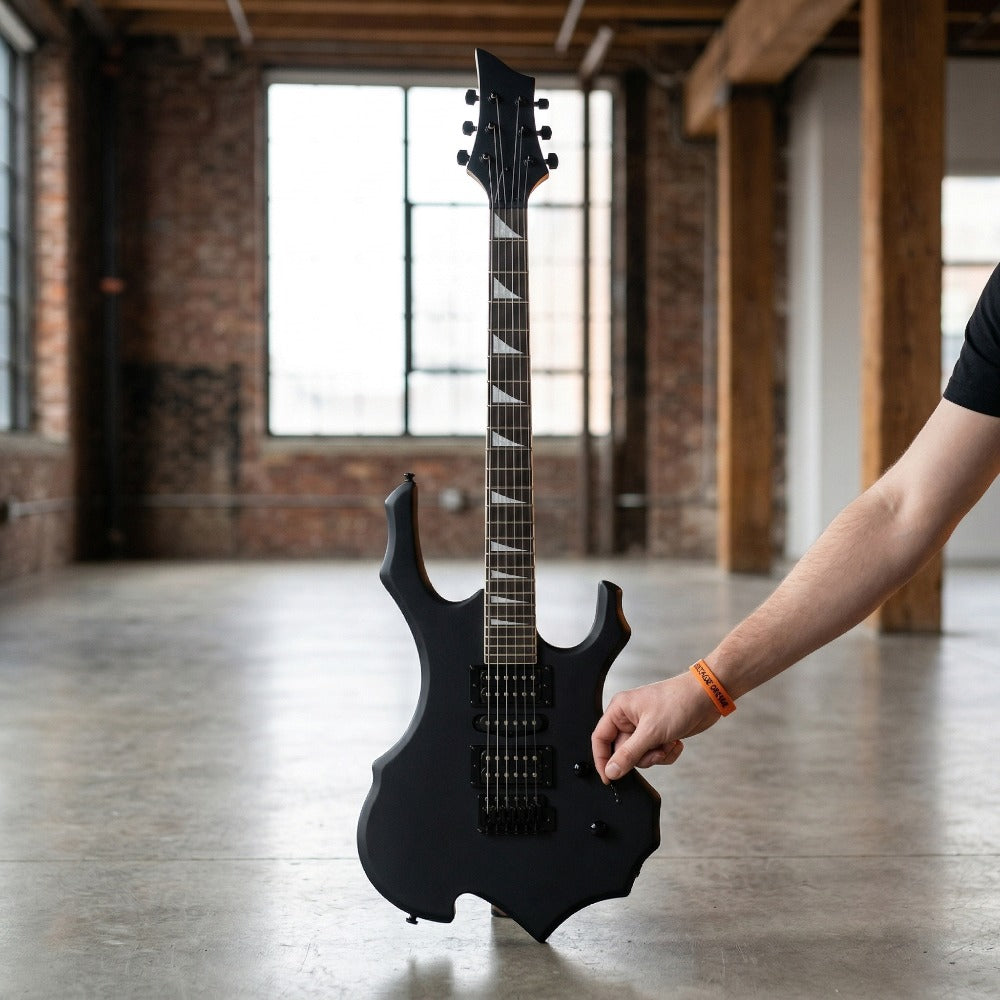 39 Inch Full-Size Matte Black Flame Electric Guitar Starter Kit with H-S-H Pickups, Techwood Fingerboard & Built-in Amp Suitable for Practice, Recording, Performances - Complete Guitar System for Beginners