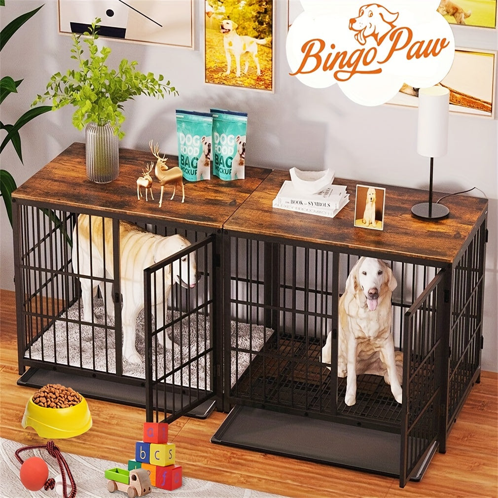 Oversized Robust Dog Cage That Can Be Combined with Other Furniture, Featuring a Metal Structure And a Removable Tray