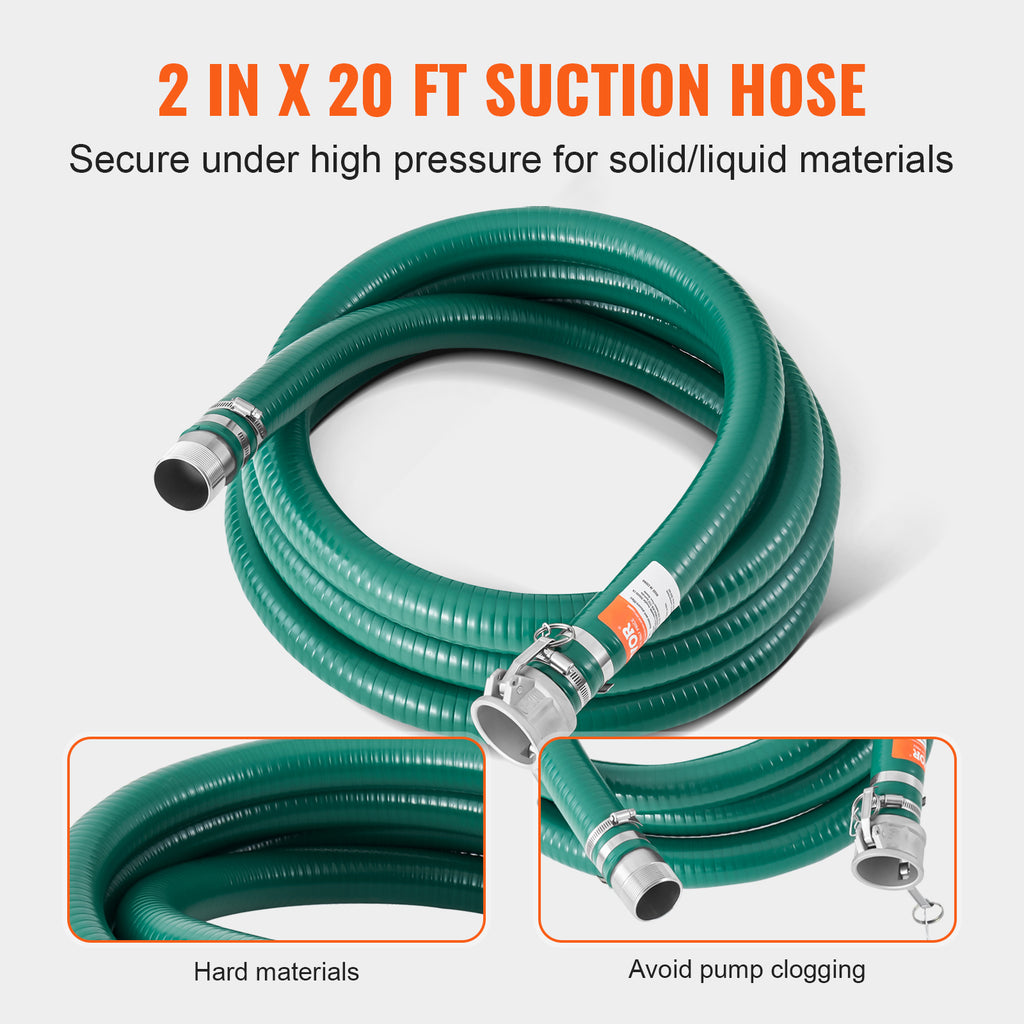 VEVOR Suction Hose Kit for Water Pump 2 in x 20 ft Green/ 50/65 ft Blue Hoses