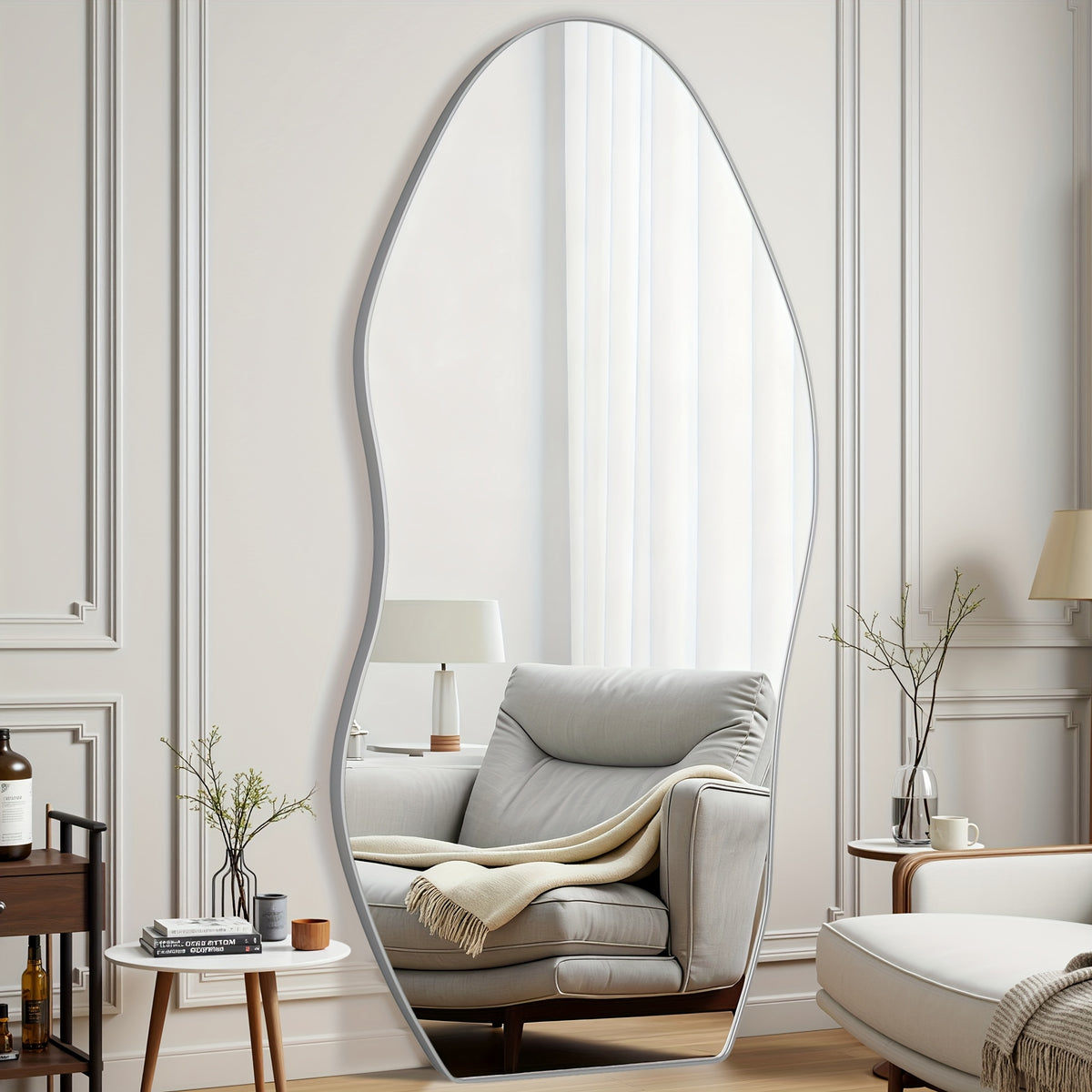 Furnbar Full Length Mirror, 81"X41" Floor Mirror with Stand, Standing Hanging Leaning Irregular Mirrors for Bedroom Living Room Entryway, Wavy Shaped