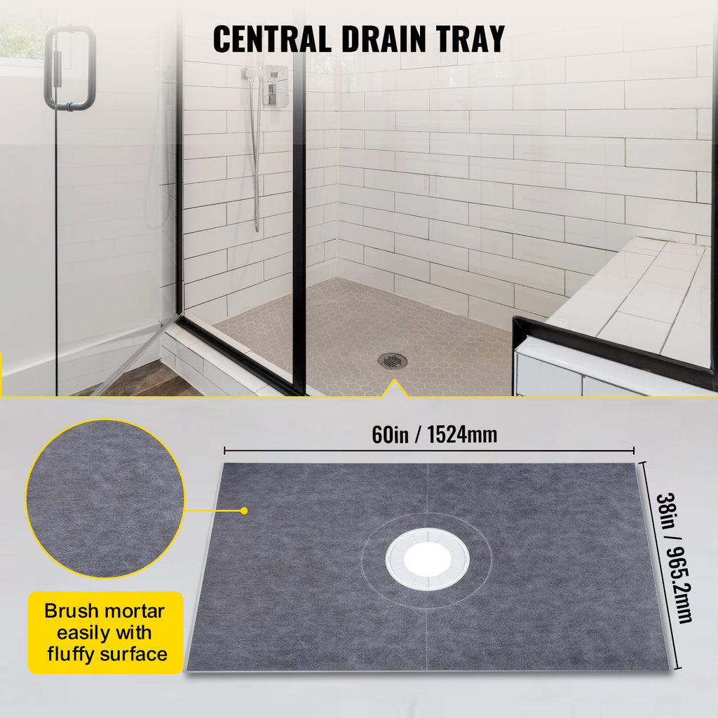 VEVOR Shower Curb Kit with 38 x 60-Inch Sloped Tray for Bathroom Floor and Wall Installation