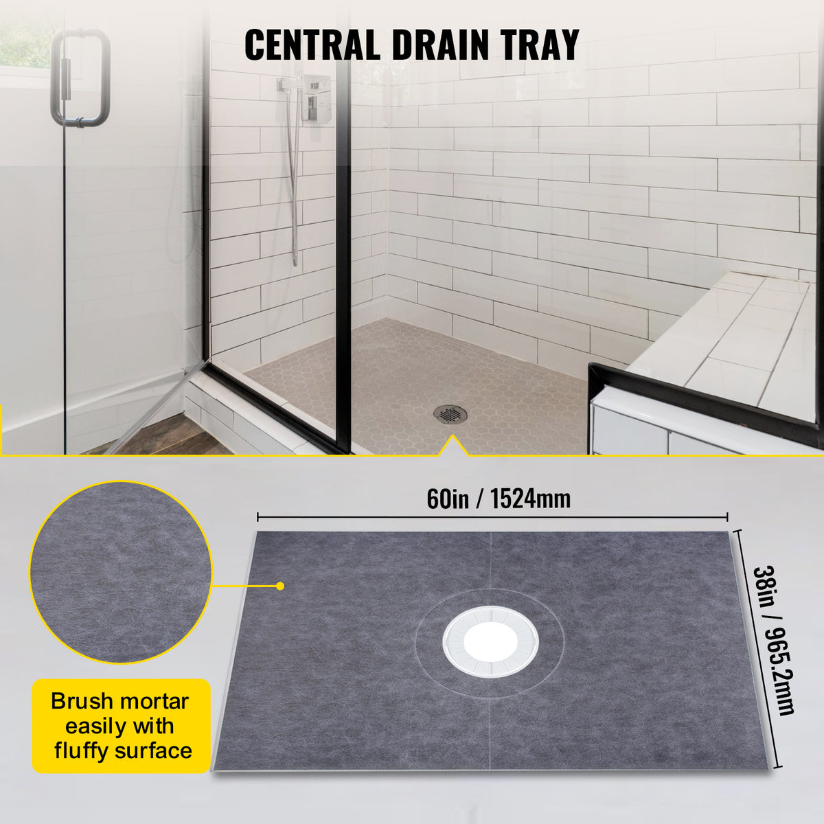 VEVOR Shower Curb Kit with 38 x 60-Inch Sloped Tray for Bathroom Floor and Wall Installation