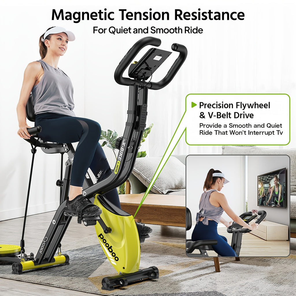 HASIMAN Foldable Indoor Exercise Bike for Home Gym Workout with Twister Disk And Arm Resistance Bands, Adjustable Resistance Fullybody Fitness Exercise Cycling