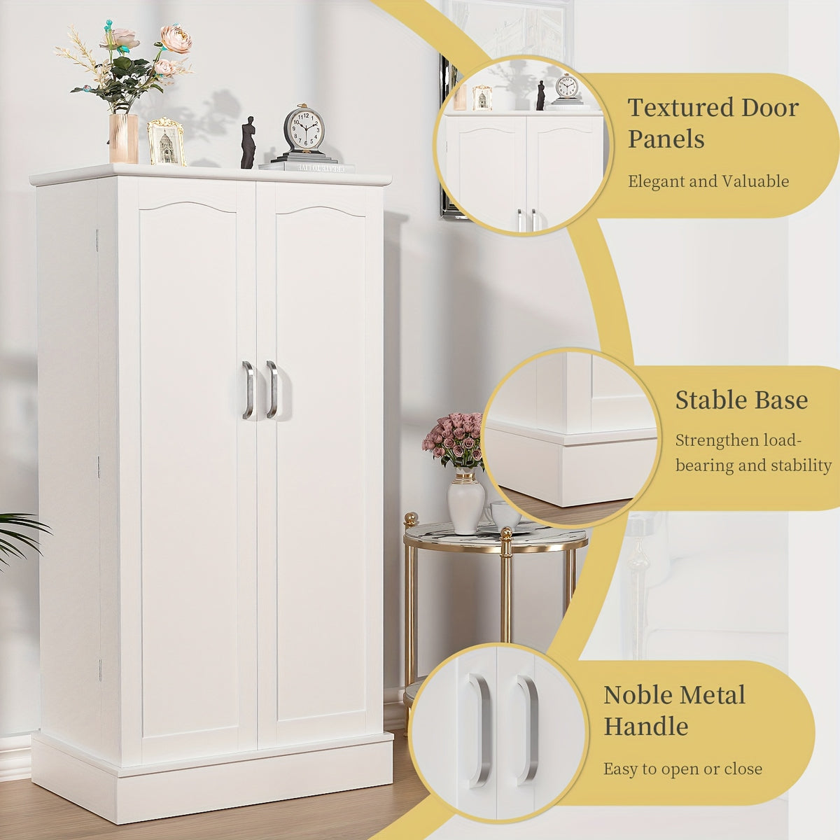 47 Inches Pantry Cabinet, Kitchen Pantry Cabinet with Adjustable Shelves, Freestanding Kitchen Pantry Storage Cabinet, Buffet Cupboards Sideboard for Kitchen, Living Room And Dinning Room