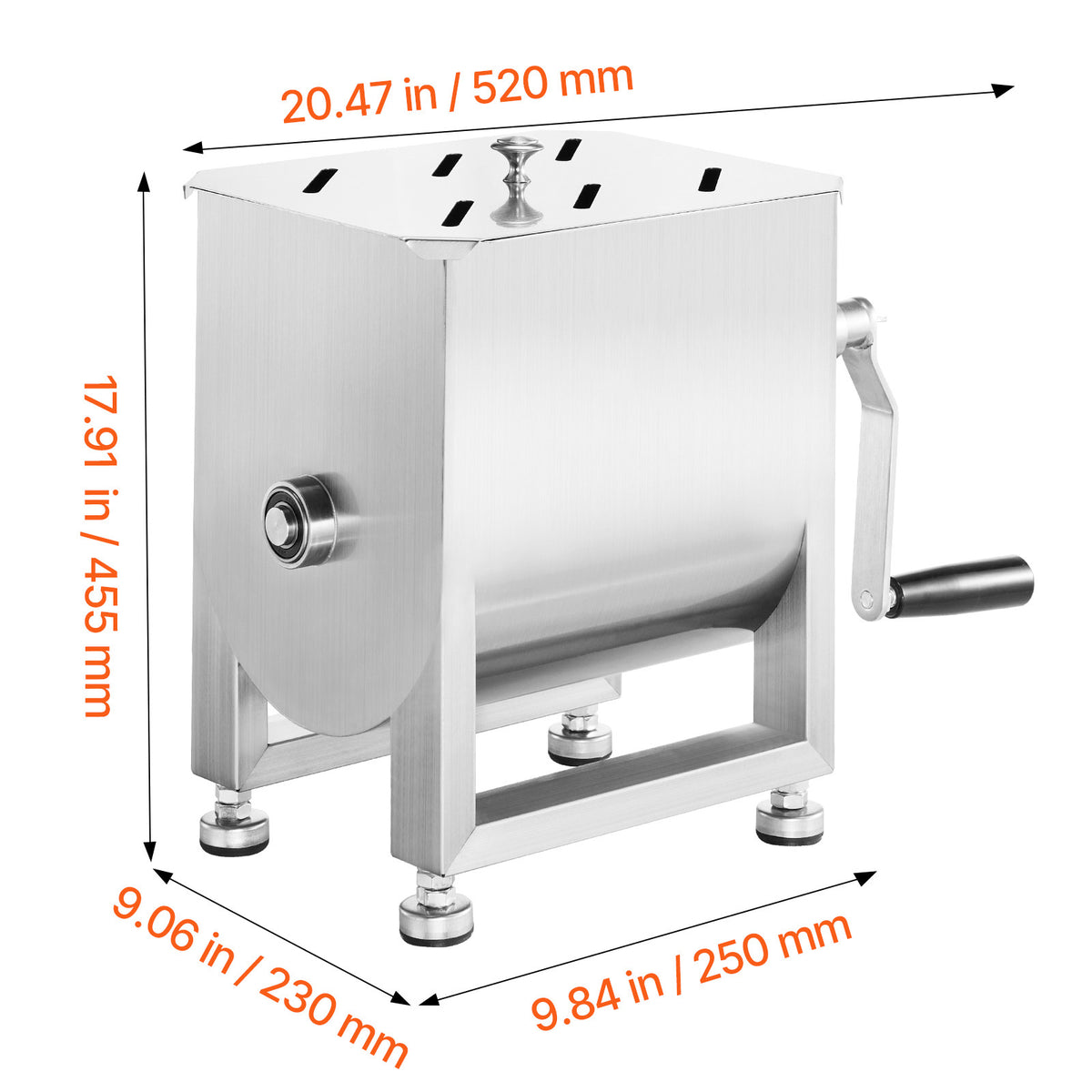 VEVOR Manual Meat Mixer 10L/20L/30L/40L Fixed Tank Mixing Max 60LB for Meat Sausage Mixer, Non-tiltable style/Tiltable style