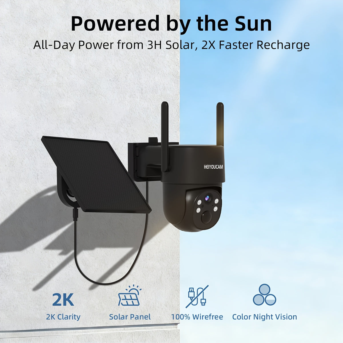 4pcs HEIYOUCAM Solar Security Cameras Wireless Outdoor, PTZ WiFi 4MP Indoor Security Camera for Home Outdoor with Spotlight, PIR Sensor, Siren, Color Night Vision, 2-Way Talk, SD/Cloud Storage