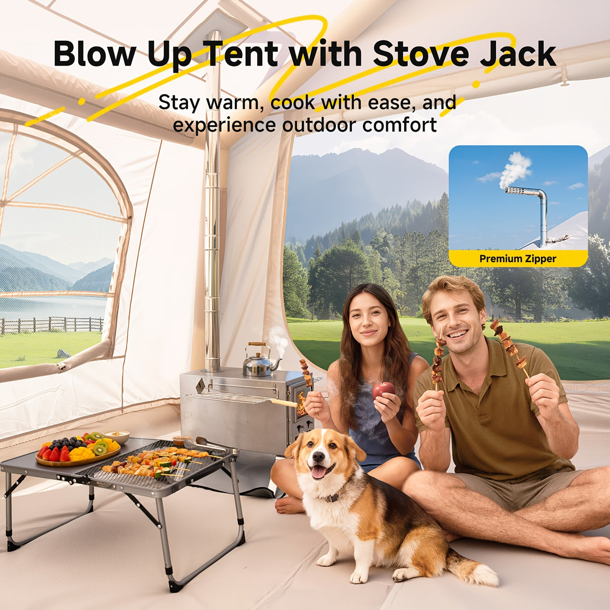 LILYPELLE 6-12 Person Ridge-Style Inflatable Camping Tent with Manual Pump, Large Mesh Windows And Curtain Divider, Four-Season Use, Easy Setup, Ideal for Groups And Families