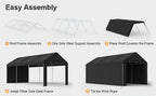 Carport Tent Car Ports Party Tent Heavy Duty Car Tent Car Shelter 10x20 Portable Garage Metal Storage Shelter Outdoor Event Tent Sun Shade with Removable Sidewalls & Doors, 230g Water-resistant PE Cover