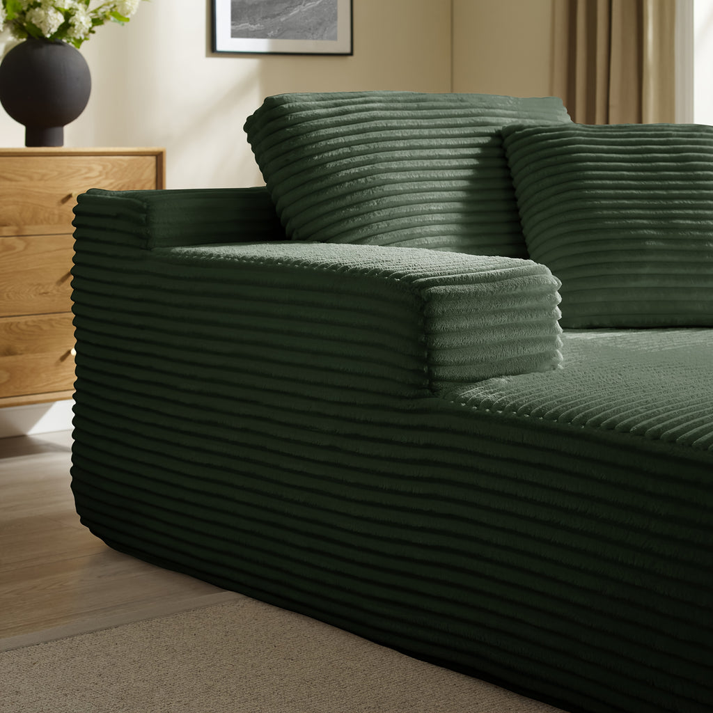 51-Inch Oversized Boneless Lounge Chaise Recliner - Corduroy Sofa with Pillows And Armrests | Deep-Seat with High-Density Foam Cushion | Living Room/Apartment/Bedroom U-Shaped Folding Sofa Bed | No Assembly Required | Beige/Black/Green/Orange
