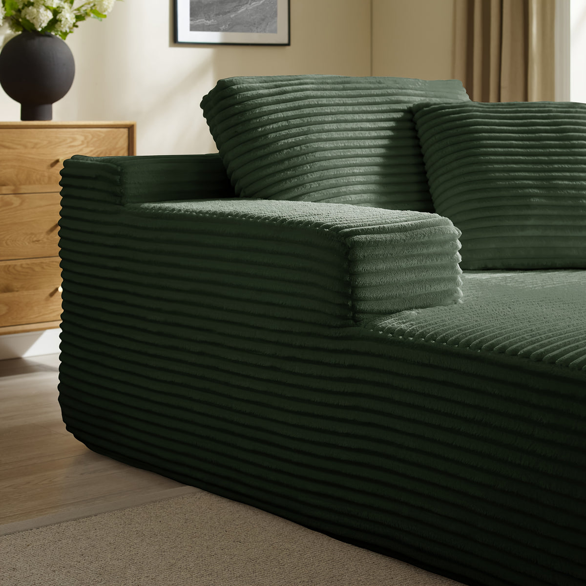 51-Inch Oversized Boneless Lounge Chaise Recliner - Corduroy Sofa with Pillows And Armrests | Deep-Seat with High-Density Foam Cushion | Living Room/Apartment/Bedroom U-Shaped Folding Sofa Bed | No Assembly Required | Beige/Black/Green/Orange