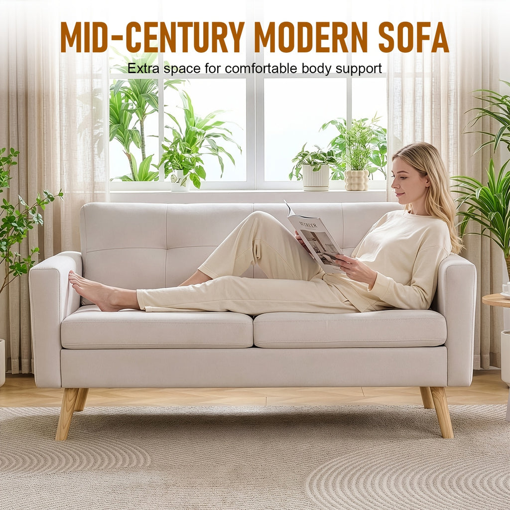 Loveseat Sofa, Mid-Century Modern Decor Love Seat Couches for Living Room, Button Tufted Upholstered Small Couch for Bedroom, Solid And Easy to Install Love Seat Furniture