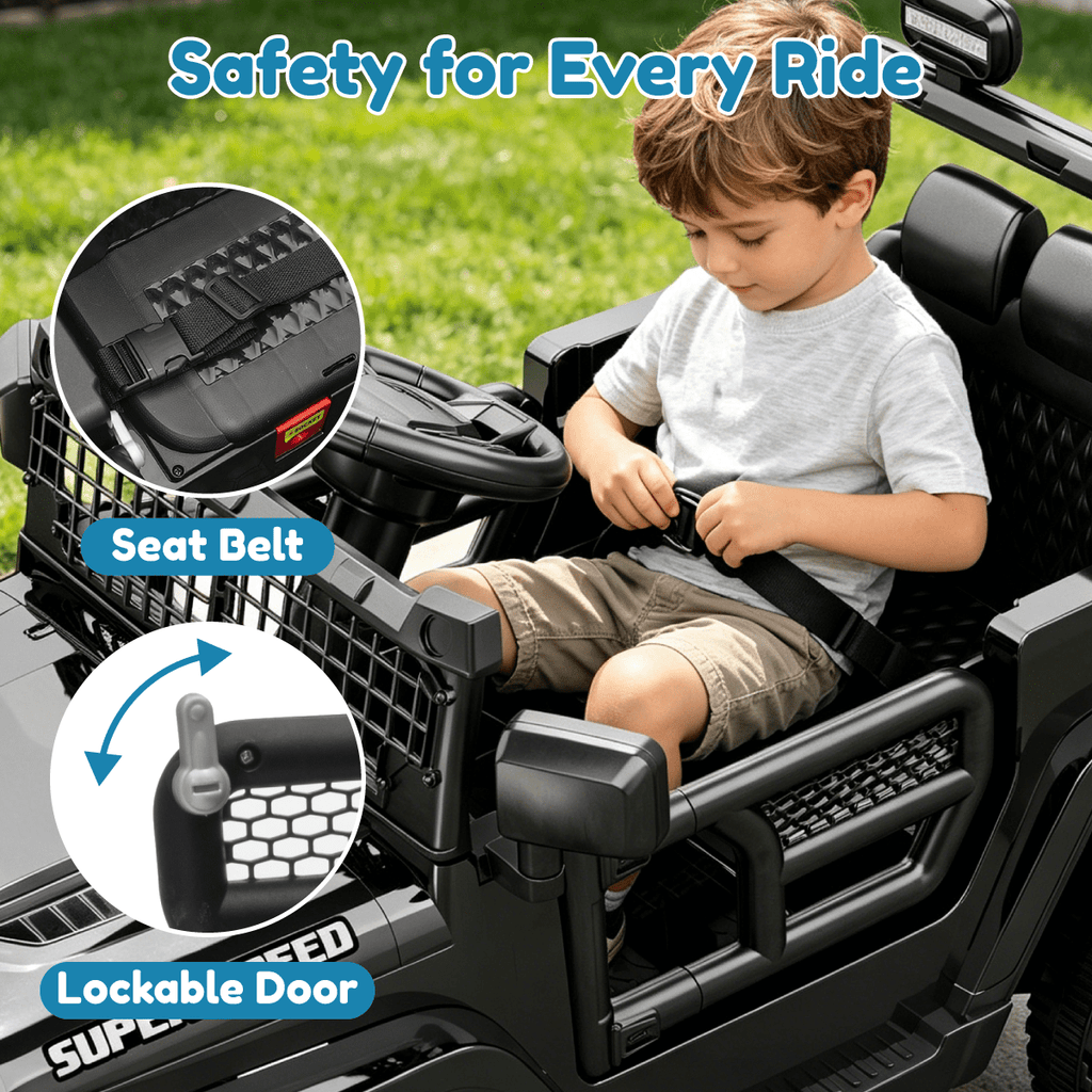 12V Ride On Car, Electric Car for Kids, with Parent Remote & Music Player, Spring Suspension for Comfortable Ride, Seat Harness Protection, Locking Doors, Outdoor Toy Car