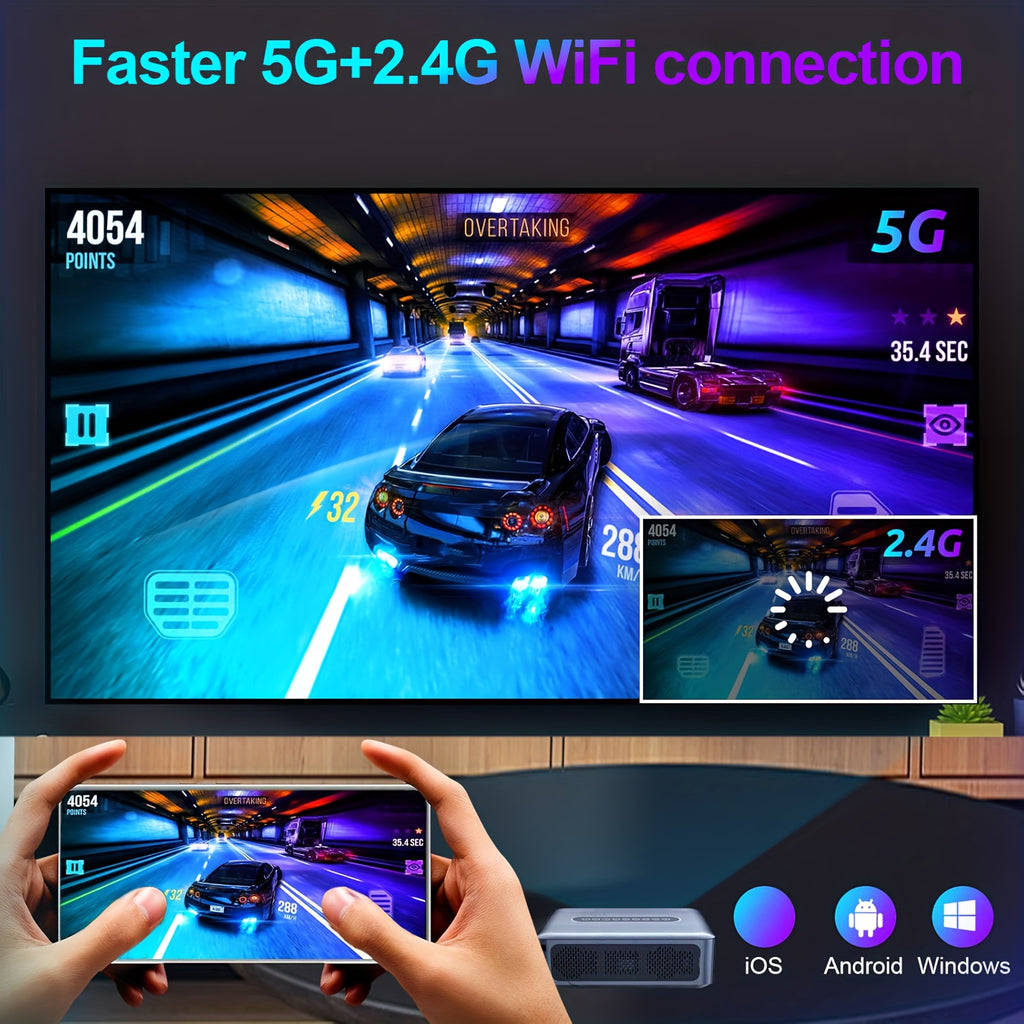 [1080P 8K WiFi] Ultra Bright HD Smart Projector With Dual Band WiFi And Wireless, Wireless Mobile Phone Screen Projection, Native 1080P/Supports 8K Decoding, Compatible With Smartphones/TV Sticks/Boxes/USB/HDTV, Fully Automatic Focusing And Trapezoidal Di
