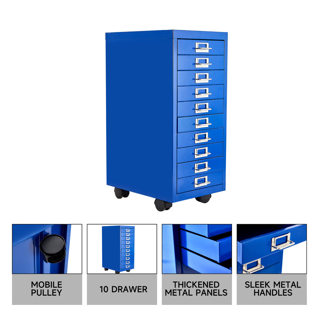 File Cabinet with MINI size Metal File Organizer Document Organizer, 10 Tier with 10 Drawer for Home Office, Office Desk File Blue