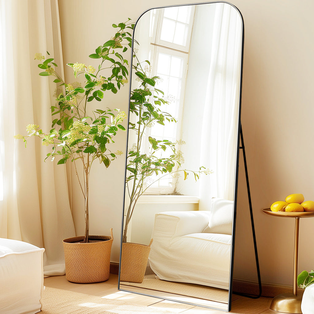 30 X 71 Inch Full Length Mirror, Golden Wall Full Body Mirror Full Length with Stand, Rounded Top Floor Mirror with Aluminum Alloy Frame for Bedroom Living Room