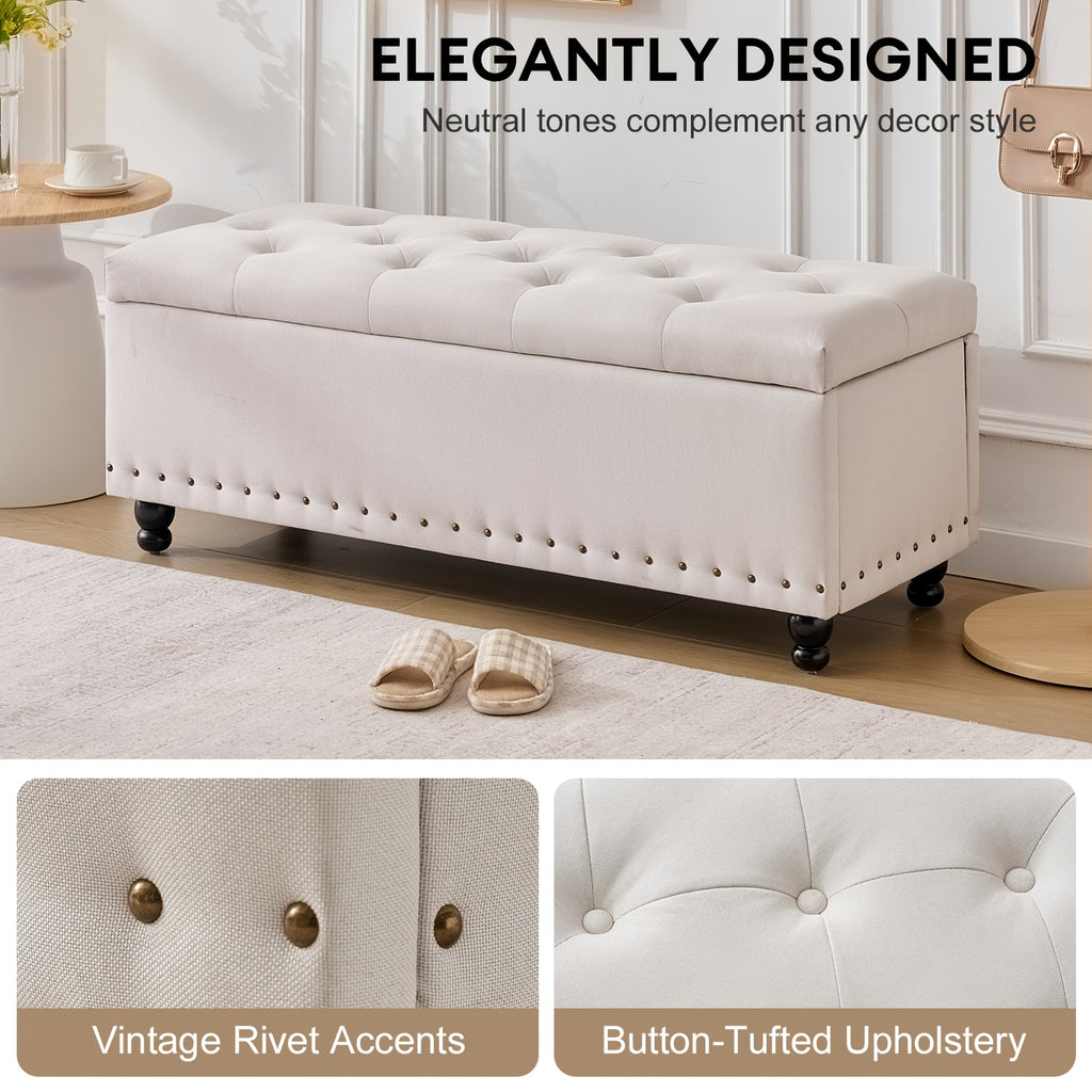 Ottoman With Storage, Storage Bench With Button-Tufted, End Of Bed Storage Bench Safety Hinge With Rivets, Large Storage Ottoman Bench For Bedroom, Living Room, Foot Of Bed
