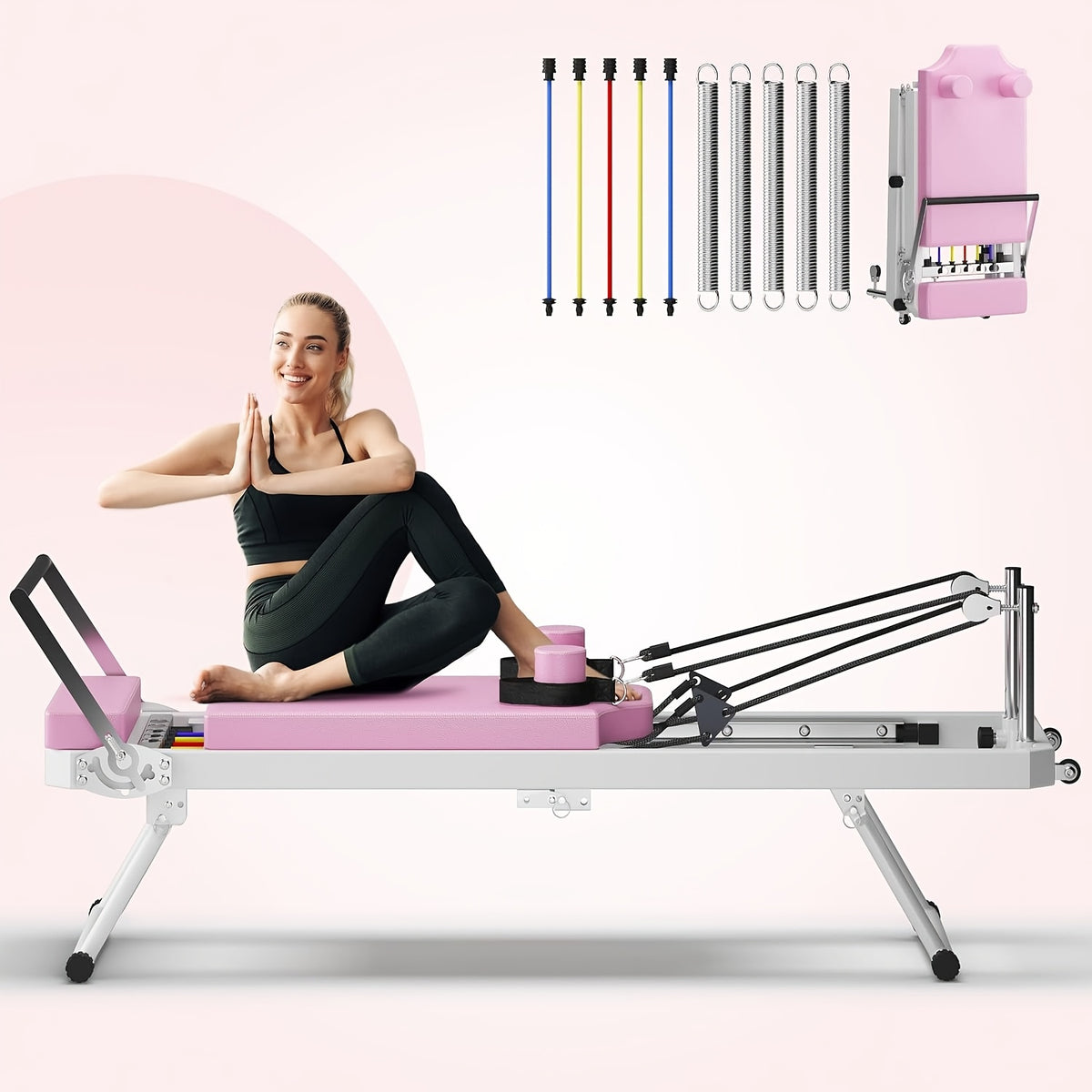 SogesPower Pilates Reformer Machine for Home Gym Workout, Foldable Pilates Equipment with High Strength Alloy Springs for Beginners, Up to 330lbs Weight Capacity