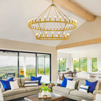 [Modern Farmhouse Chandelier] Modern Farmhouse Chandelier 2 Tier Round Wheel Chandelier Large High Ceiling Light