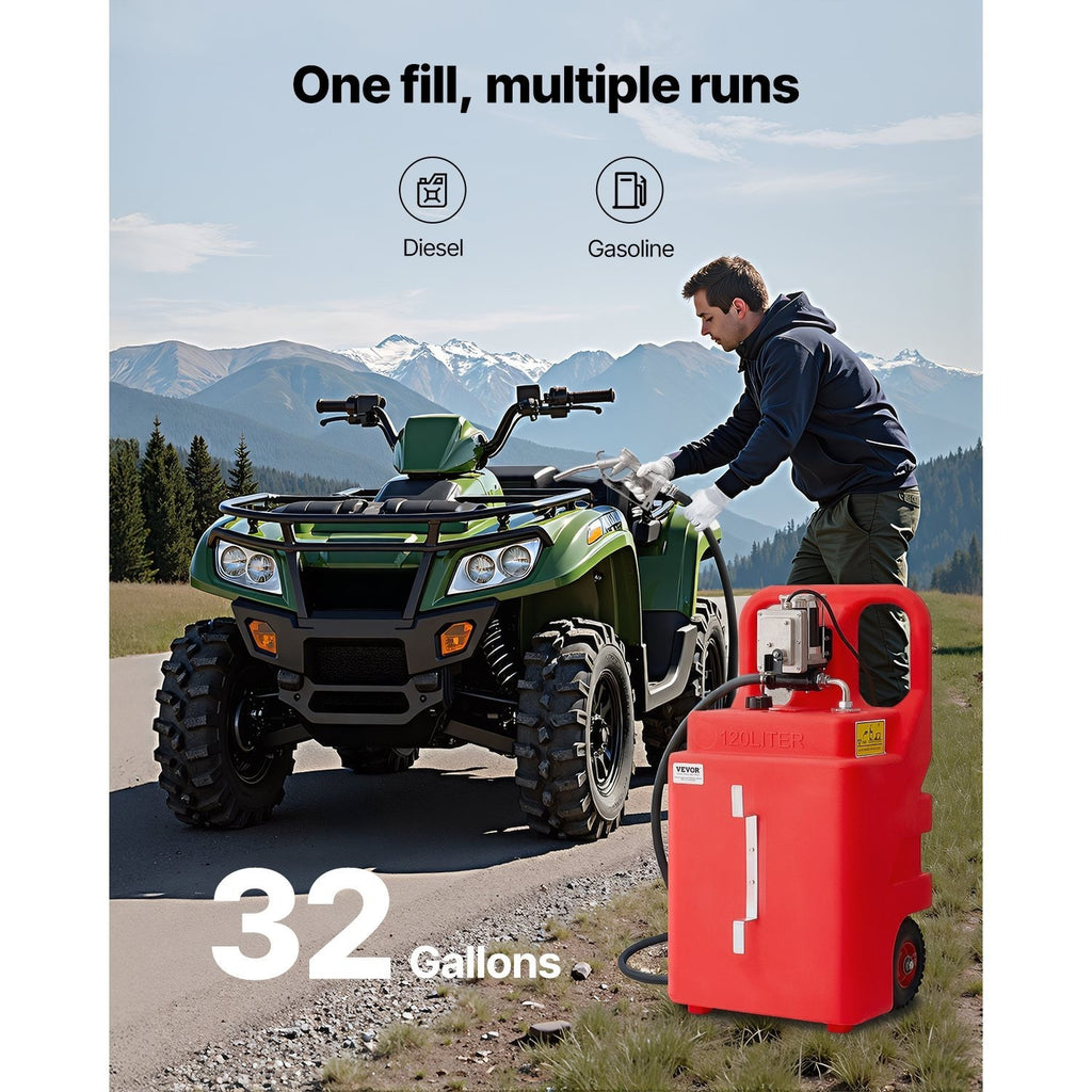 VEVOR Fuel Caddy 16 Gallon/ 32 Gallon Fuel Tank with 12V DC 2.5 GPM/ 15 GPM Electric Transfer Pump