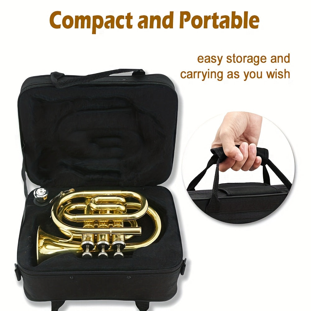 WUQIMUSC Bb Pocket Trumpet Nickel Plated, Brass Beginner Trumpet with 7C Mouthpiece, Case, Cleaning Kit & Gloves Musical Instruments Gift