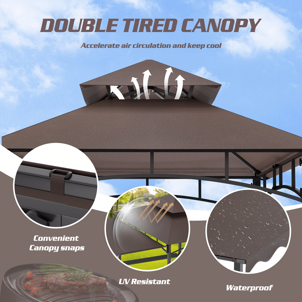 8'X7.8' Grill Gazebo Canopy - Sturdy Steel Structure, Two-Tiered Canopy for Outdoor Grilling with Shelves, Ceiling Hooks, And Ground Stakes, Outdoor Patio Canopy Tent BBQ Gazebo for Your Backyard