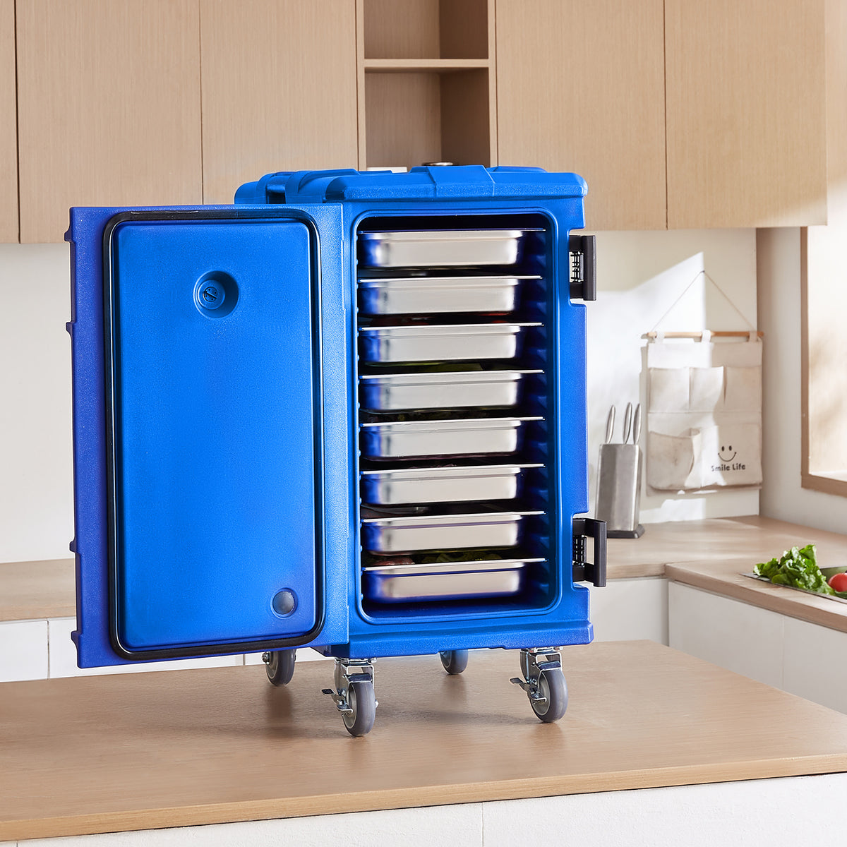 VEVOR Insulated Food Pan Carrier Stackable Catering Dishbox 90L/120L Chafing Dish, Small wheel/Large wheel