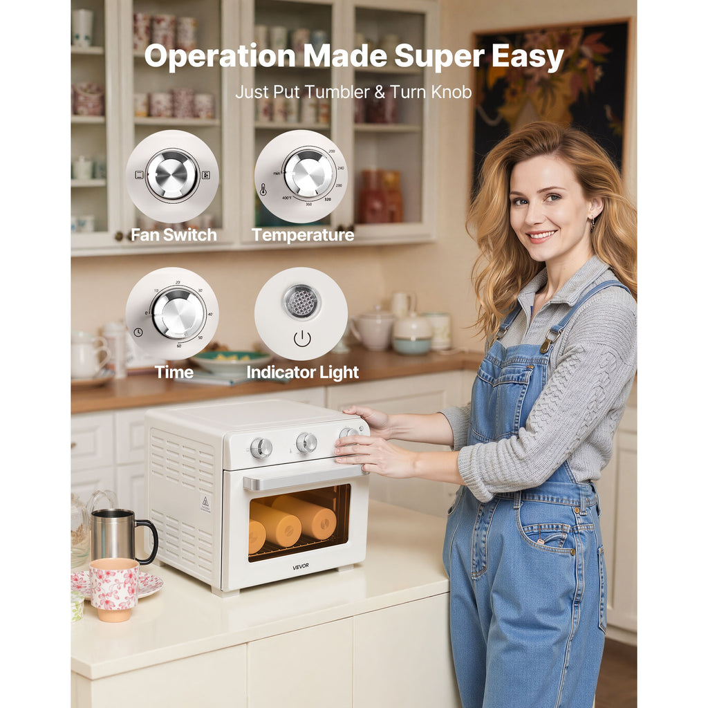 VEVOR Sublimation Oven Machine, 26 Qt, Fits 40oz Tumblers, Standard model / With 1 Heat Air Gun model, 50 Shrink Films, 1 Tape and 2 Heat Gloves, 360° Turbo Convection for Sublimation Blank Tumblers, Mugs, Bowls, Off-White