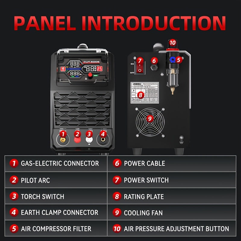 Plasma Cutting Machine 50APM Unguided Arc Plasma Cutting Machine Air Cutting Machine 110/220V Dual Voltage with DC Inverter IGBT, 1/2 Inch Clean Cutting, 3/4 Inch Extreme Cutting, Clearer LCD Display, High-Frequency Non-Contact Metal Cutting Machine