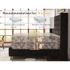 LUXOAK Modern Luxury 50" Wingback Bed Frame with Plush Beige/White Velvet Upholstery - Queen/King Size Platform Bed, Button Tufted Headboard & Nailhead Trim, Sturdy Frame, No Box Spring Needed, Easy Assembly (30-Min Setup)